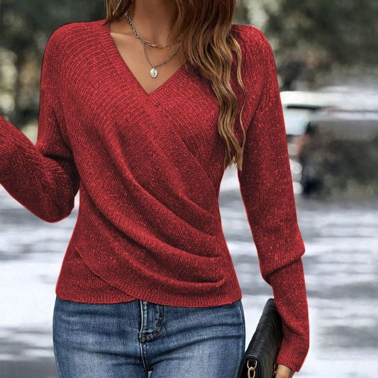 Cathy™ | Knitted Long Sleeve V-Neck Sweater