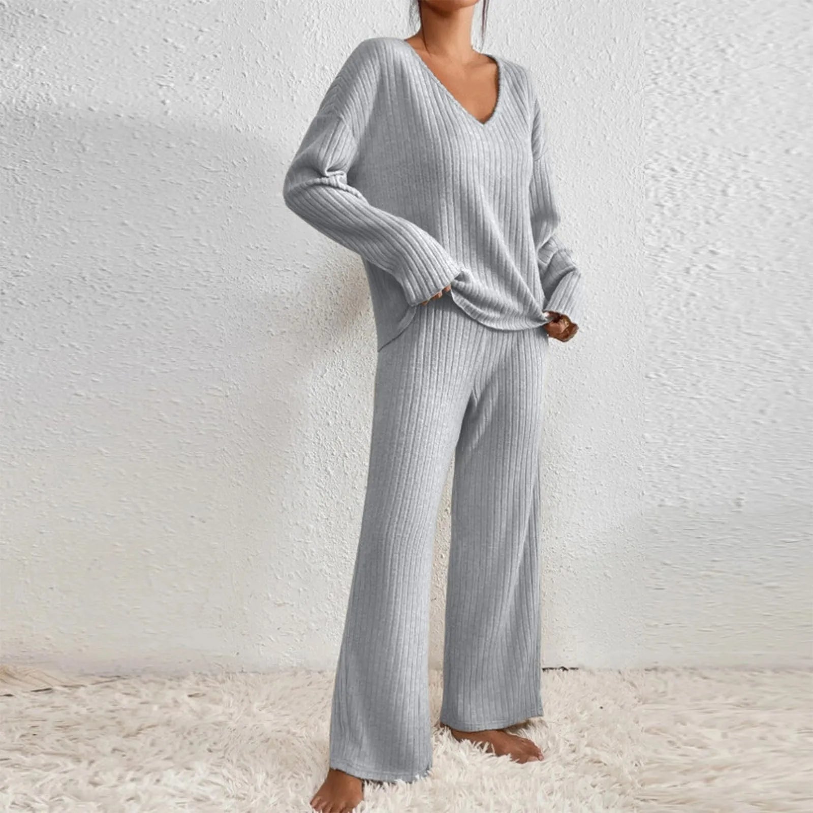 Lillian™ | V-Neck Knit Two-Piece Lounge Set