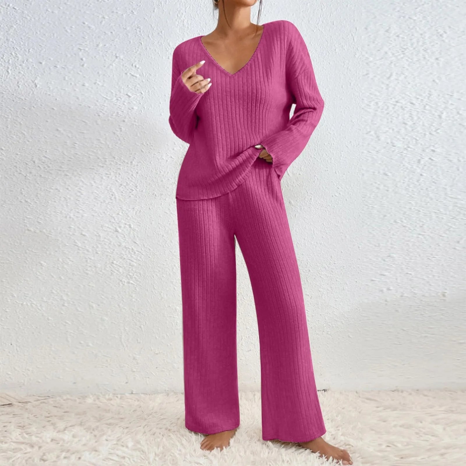Lillian™ | V-Neck Knit Two-Piece Lounge Set
