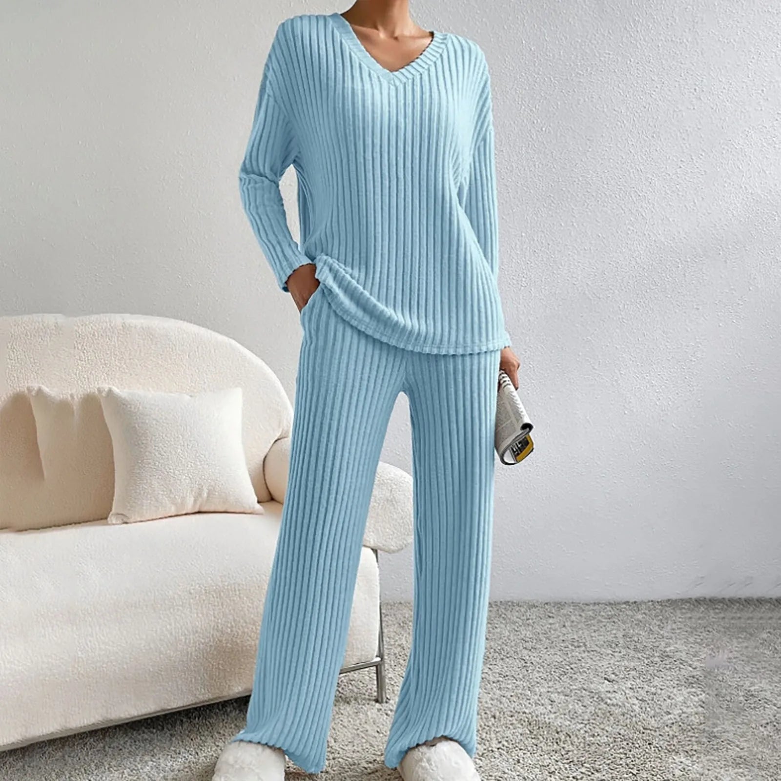 Lillian™ | V-Neck Knit Two-Piece Lounge Set